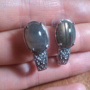 Madagascar Fire Labradorite Stainless Steel Solitaire Stud Earrings